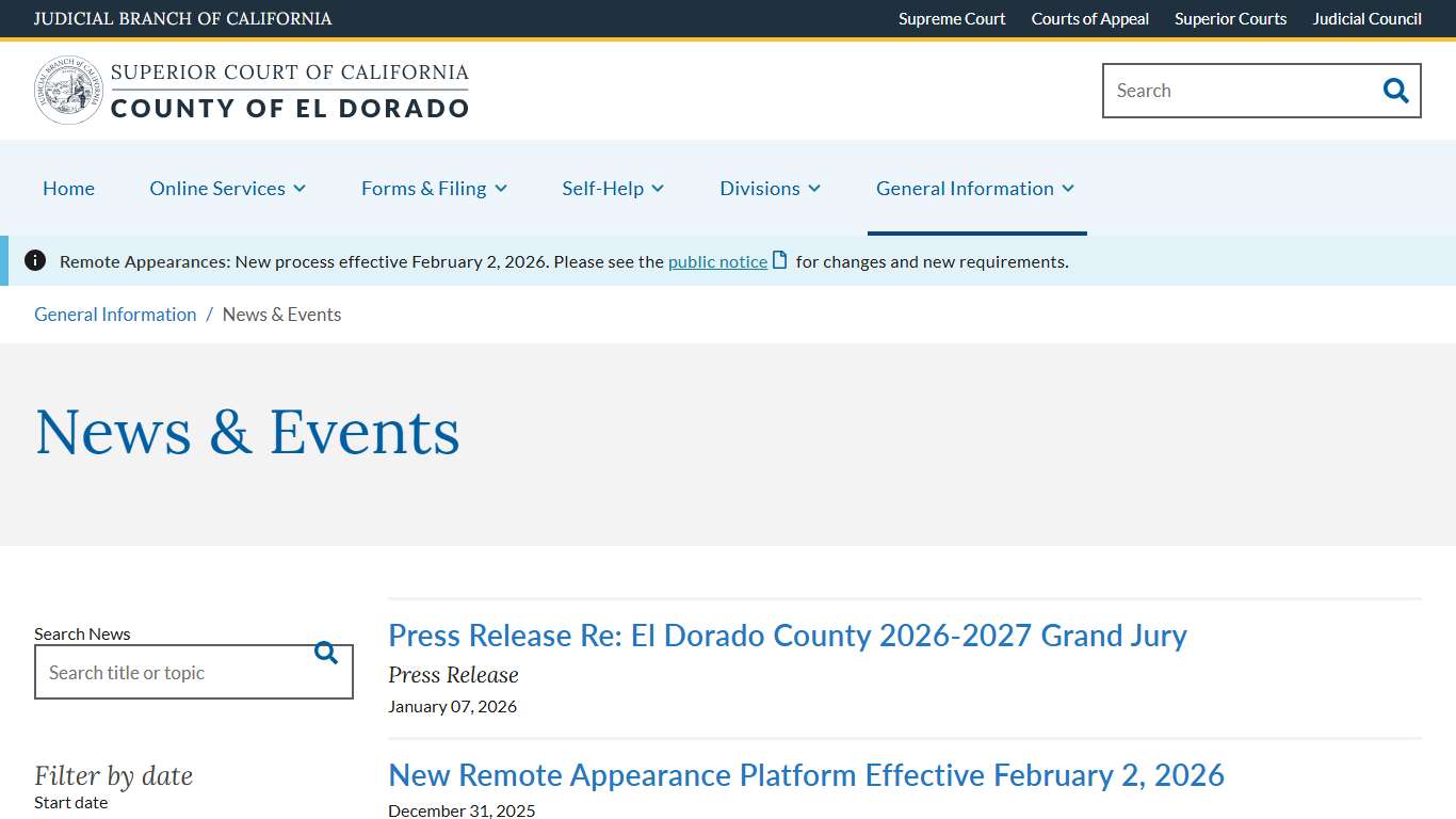 News & Events | Superior Court of California | County of El Dorado